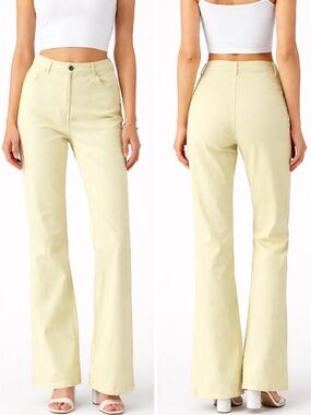 Escada Vintage Y2K reconstructed Yellow Jeans  Wide Leg Minimalist Luxe Size 28
